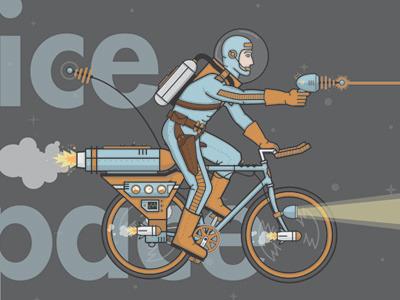 Hey, nice space bike. bicycle illustration jetpack pedal pinchflat ray gun rocket space