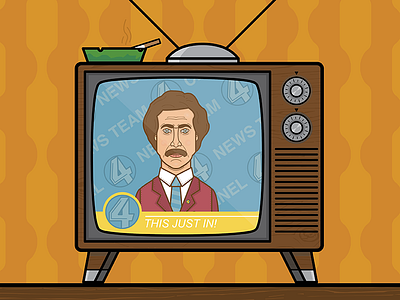 This Just In! anchorman ashtray burgundy fun illustration oldschool television this just in tv vector