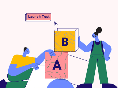 What goes into an A/B test ab testing b2b website blog image characters conversion rate optimisation experimentation illustration saas website