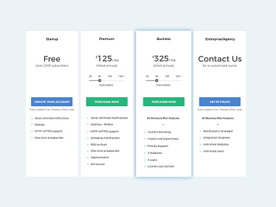 Pricing for PushCrew account blue cards graphic layout pricing shadow ui ux visual website