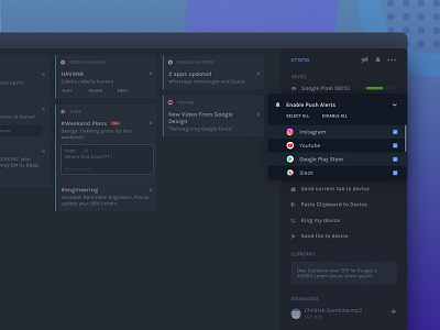 Crono Push Alerts battery browser chat dashboard laptop message notification product ui ux