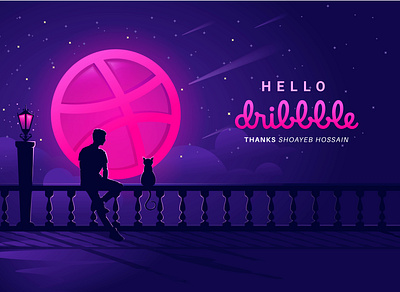 Dribbble debut design flat hello dribbble illustration landscape illustration night vector