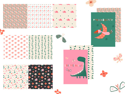 Surface design collection branding cards collection design dinosaurs gift interior kids patterns surface vector