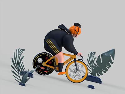 Street Cyclist 3d art bicycle bike character draw illustration street