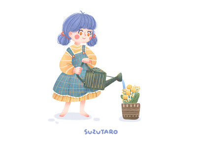 a watering girl art artwork character cute design digitalart doodle illustration painting