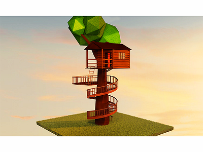 Cinema 4D - Treehouse 3d modeling realistic tree