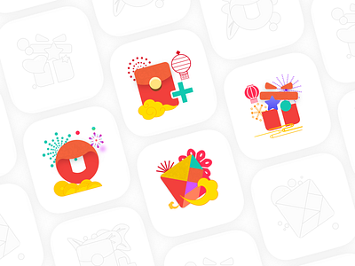 Colorful Icons In Chinese Style app chinese culture cloud color design firework flat gift box icon lantern sketch app typography ui vector