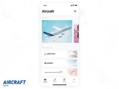 Aircraft App Home Page airbus aircraft app boeing color design icon simple sketch app typography ui ux