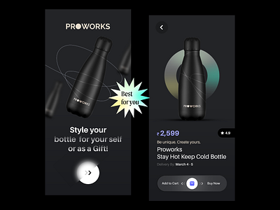 Proworks Bottle- App concept app card clean color concept lines minimal monday shopping uidesign uiux uxdesign