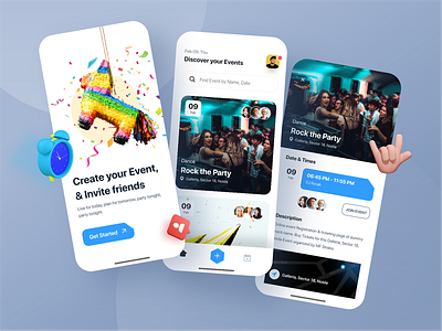 Event Mobile app booking brand card card design color element event event app join party theme uidesign ux design