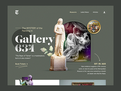 Museum Gallery 634 clean color graphics heropage herosection mistery museum of art museumtoto statue uiux web webdesign