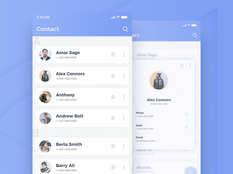 Contact List Ui by Bhanu Pratap Singh on Dribbble