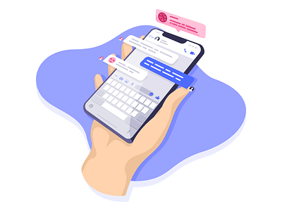 Hello Dribbble! debut first shot hand illustration message notification phone vector
