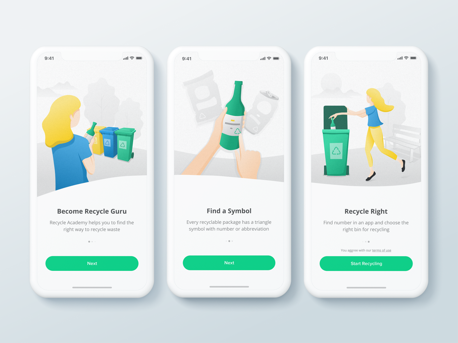Onboarding illustrations for Recycle Academy App by Alica Ševčíková on