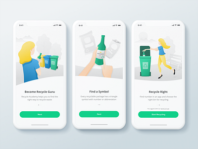 Onboarding illustrations for Recycle Academy App enviromental illustraion onboarding onboarding illustration recycling vector waste