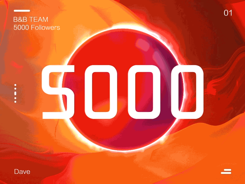 B&B 5000 followers animation ball fire gif red sun