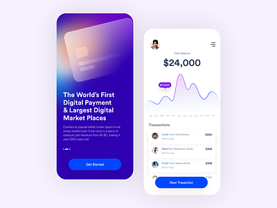 Payment App onboarding & Dashboard app card clean design gradient mobile payment