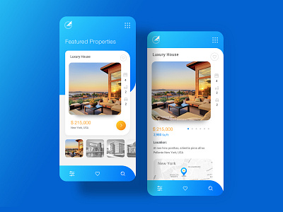 Real Estate App Design blue creative design house inovative inspiration listing luxury modern property real estate ux ui