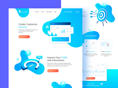 Creative Landing Page Design analytics chart beautiful blue clean creative dashboad design homepage illustrations inovative inspiration landing page social media ux ui website