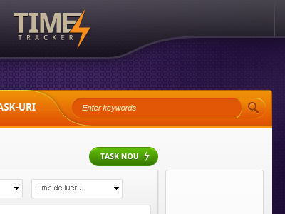Time Tracking Solution buttons dark logo menu orange purple user interface web design