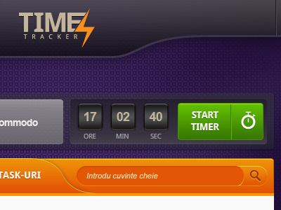 Time Tracking Solution - update buttons dark orange purple search timer ui ui design user interface web design