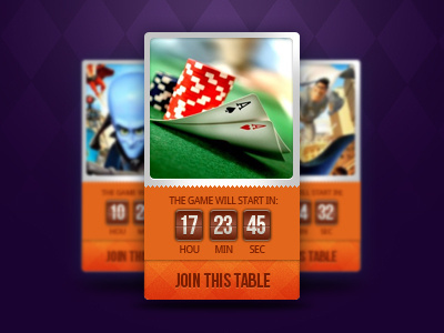 Facebook Poker buttons dark logo menu orange purple user interface web design