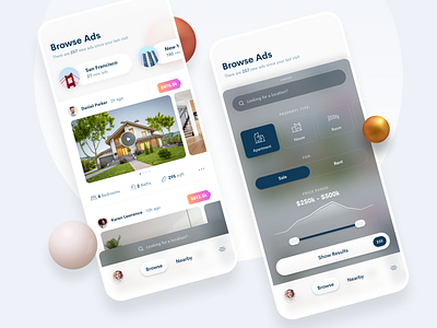 Real Estate App app app design clean figma filters houses ios ios 14 ios design iosapp mobile mobile app mobile design mobile ui properties realestate search ui user interface design userinterface