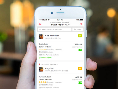 Restaurant Results app design food ios list order restaurants results search zomato