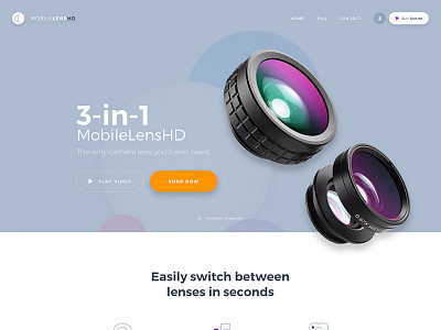 MobileLensHD Landing Page (WIP) design ecommerce lens product ui web design website