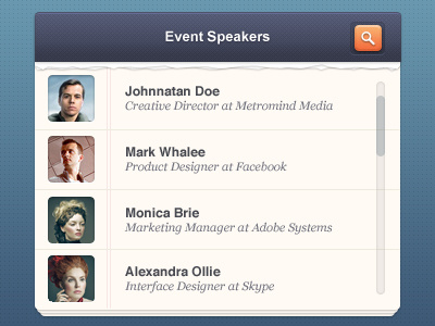 People list event interface list modern people speakers