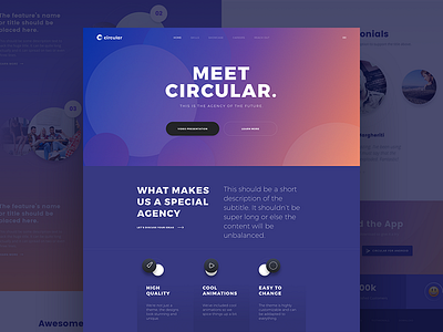 Circular landing page theme ui user interface web web design website