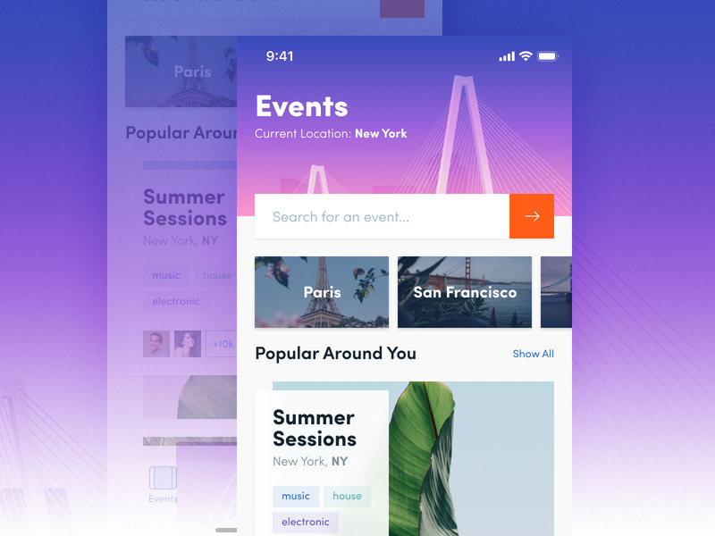 Events colorful events user interface ui ios app