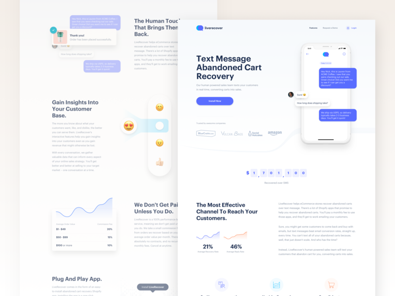 Liverecover Redesign clean landing page user interface web design website chat app chat