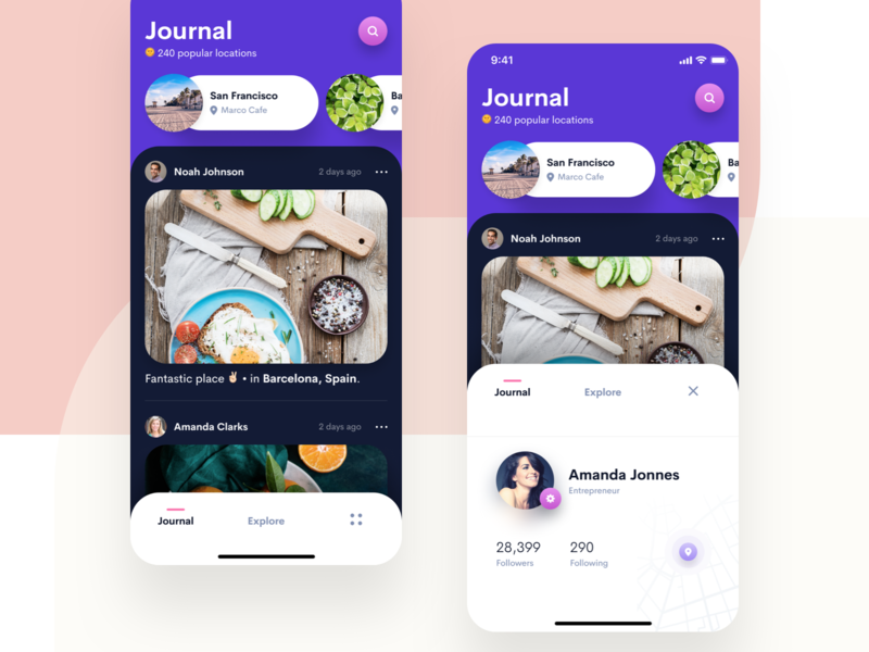 Travel Journal mobile app design social app social travel app travel mobile app mobile sketch iphone app design iphone clean ios app user interface ui