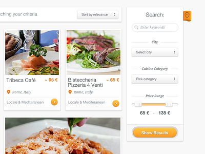 Filter Results cibando filter food psd restaurant results search ui user interface web design website
