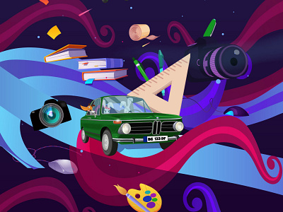 Driving through space graphic design illustration vector