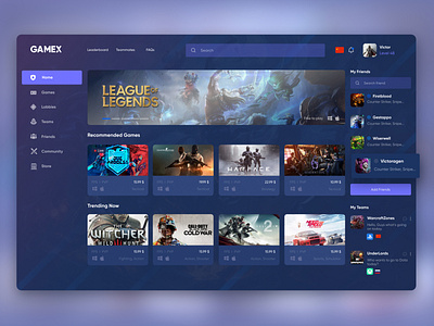 GameX - Dashboard component design dashboard design dashboard ui game ui gaming gaming website leaderboards streaming app