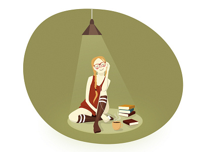 Reverie books caffee girl illustration illustrator ipod light music vector