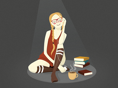 Reverie books character digital illustration drawing girl illustration illustrator ipod music nerd sketch vector