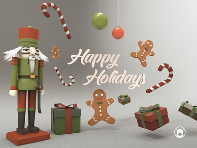 Happy Holidays 3d candy cane christmas gingerbread holidays illustration nutcracker presents