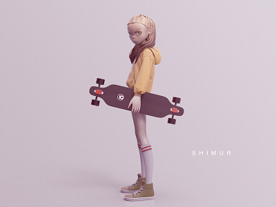 Longboard girl 3d character design girl longboard zbrush