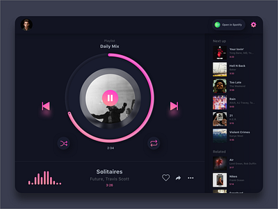 Music Player (dark theme) dailyui darkmode darktheme design music musicplayer player spotify webdesign webui