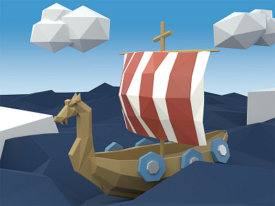 Low Poly Viking Ship 3d art blender blue clouds low poly ocean render ship viking