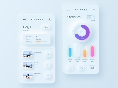 Fitness app card chart clean dashboard fitness gradient neumorphism skeuomorphism soft ui