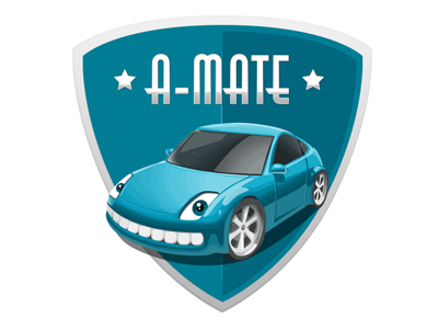 Amate Logo amate app blue car character logo playful shiny