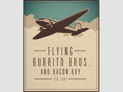 Flying Bros And Bacon Boy Poster airplane bacon blue brown burrito fashioned logo old