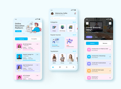 E-learning mobile app android app template figma minimal ui ux