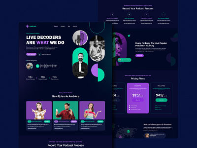 Podcast Landing Page Design angular broadcast episodes figma template home page landing page modern music player podcast landing page radio show streaming service ui ux video blogging vlogs