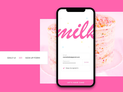 Hello Dribbble! app cake daily daily challenge daily ui 001 debut debut shot first shot mobile pink sign up ui ux visual design