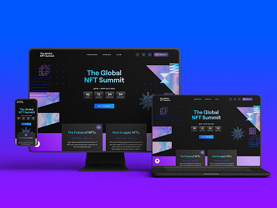 The Global NFT Summit - Website Visual blockchain branding crypto cryptocurrency dark mode eth event website iridescent landing page neon nft summit token ui website